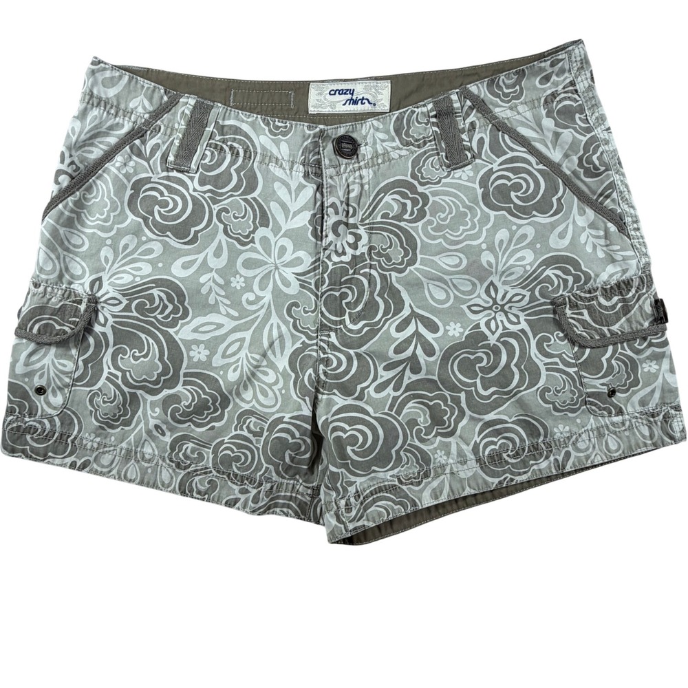 Crazy Shirt Womens Gray Floral Hibiscus Cargo Shorts Size 4 B764070 Casual